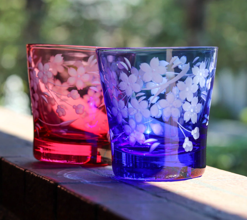 Kiriko Old Glass — Cherry Blossom (Flower Kiriko) | Gold & Red | Yamada Glass