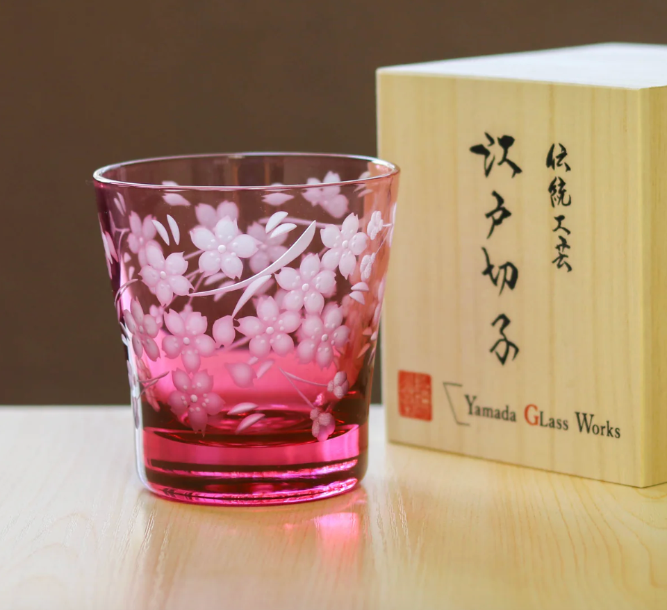 Kiriko Old Glass — Cherry Blossom (Flower Kiriko) | Gold & Red | Yamada Glass