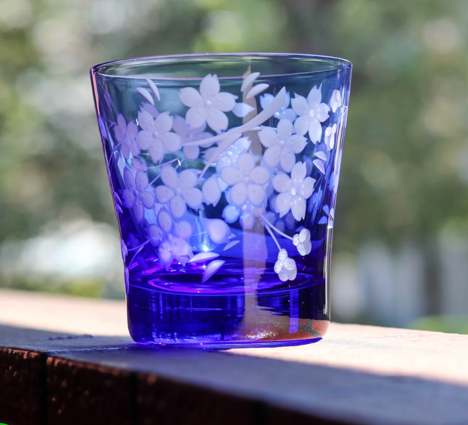 Kiriko Old Glass — Cherry Blossom (Flower Kiriko) | Gold & Red | Yamada Glass